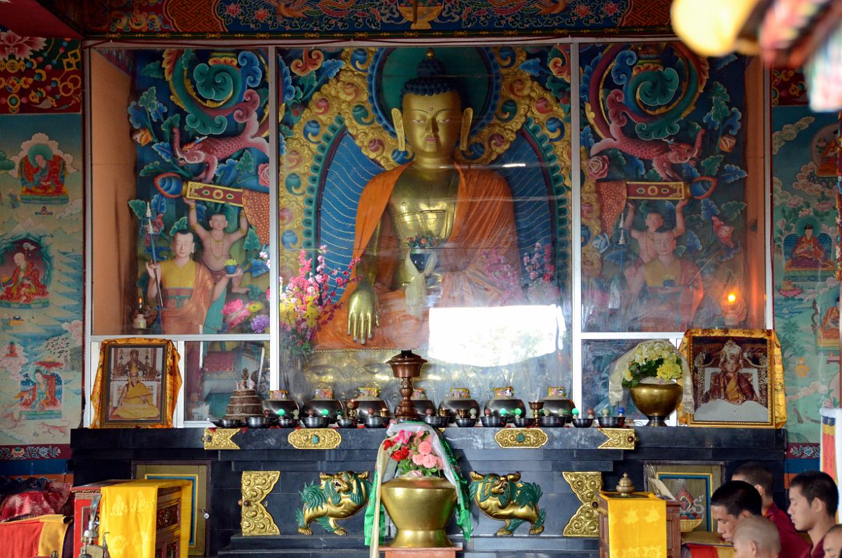 Pokhara Karma Dubgyu Chokhorling Monastery 08 Gilded Shakyamuni Buddha Statue In The Main Prayer Hall 